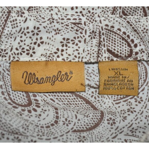 Wrangler Brown Paisley Print Concho Snap Front Embroidered Western Shirt Size XL - Picture 10 of 11